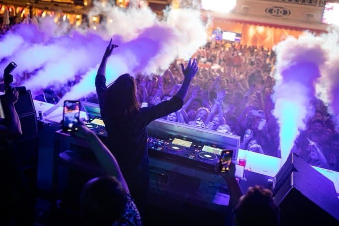 encore beach club at night featuring gryffin