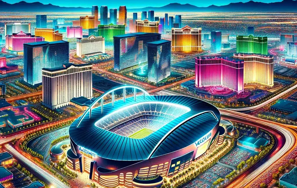 The night sky of Las Vegas around the Allegiant Stadium