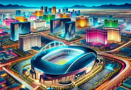 The night sky of Las Vegas around the Allegiant Stadium