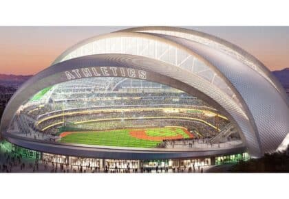 The A's Stadium rendering baseball field