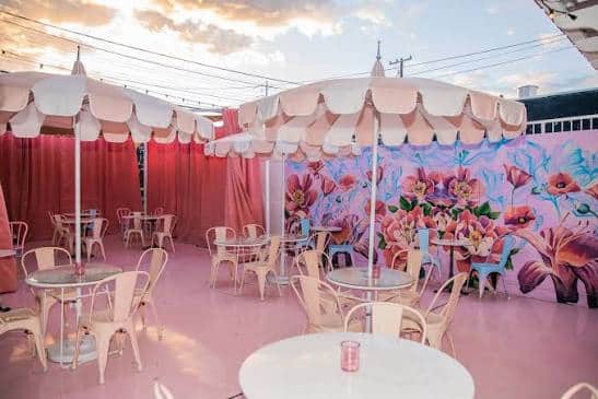 Velveteen Rabbit Las Vegas seating with umbrellas